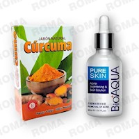 KIT JABÓN EN BARRA DE CÚRCUMA 110G Y SERUM ANTI ACNÉ BIOAQUA 30ML